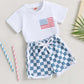 Baby Boy Shorts Short Sleeve Printed Chessboard Plaid Two-piece Set
