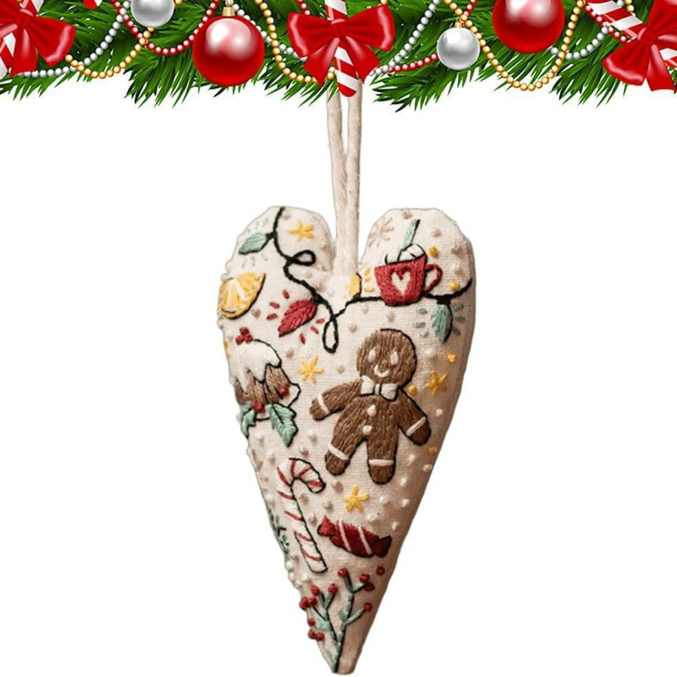 Heart-shaped Embroidery Christmas Decorative Pendant