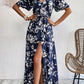 Flower Print Split Suspender Dress With Lace-up Design