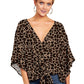 New V Neck Blouse Women Leopard Print Shirts Floral Tie Front Blouses Batwing Summer Oversize Ladies Tops