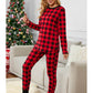 Christmas Long-sleeved Trousers Loungewear Suit Plaid Contrast Color Home Pajamas For Women