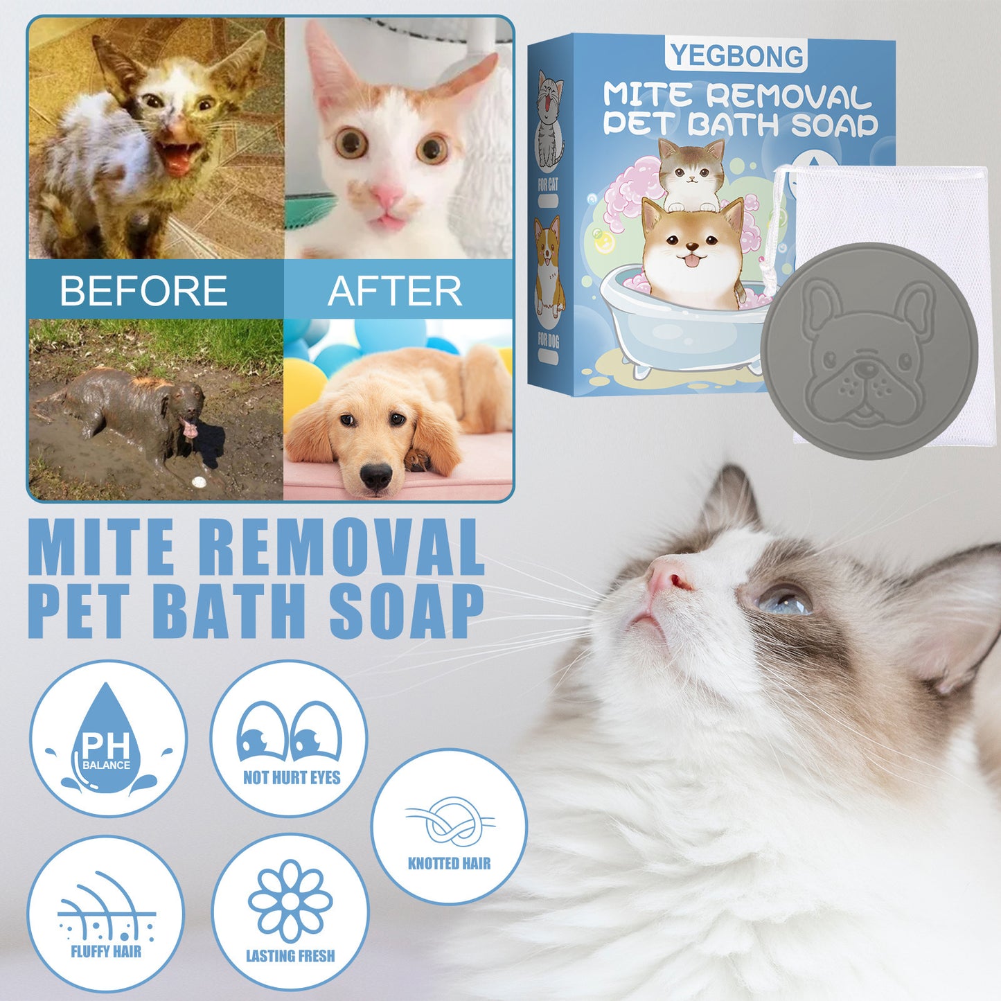 Pet Mite Removal Bath Soap Dog Cat Sterilization Body Deodorant Cleaning Bath Supplies