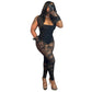 Sexy Women Clothing Sling Style Stitching Sheer Cutout High Elasticity Jumpsuit