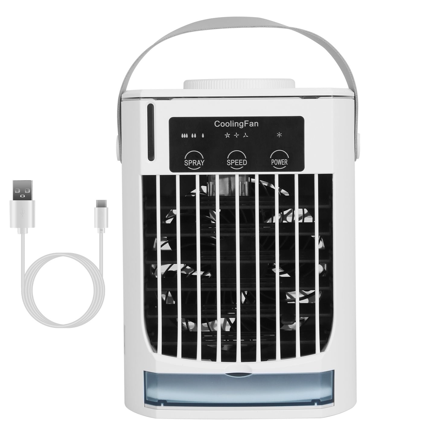 Portable Air Conditioner Fan Evaporative Humidifier 3 Speed Spray Personal Cold Mist Air Cooler Desk Table Fan Water Tank Night Light Adjustable Angel Room Home Office