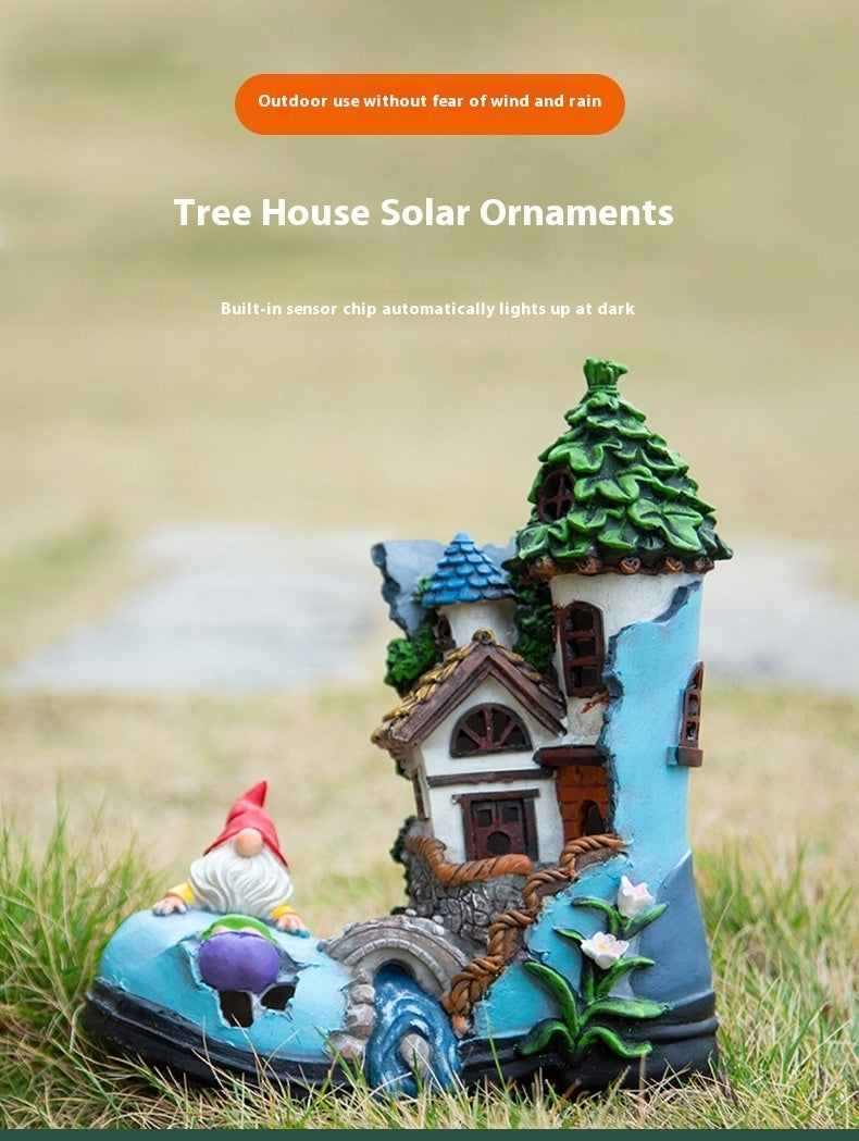 Elf Tree House Resin Solar Lamp Ornaments