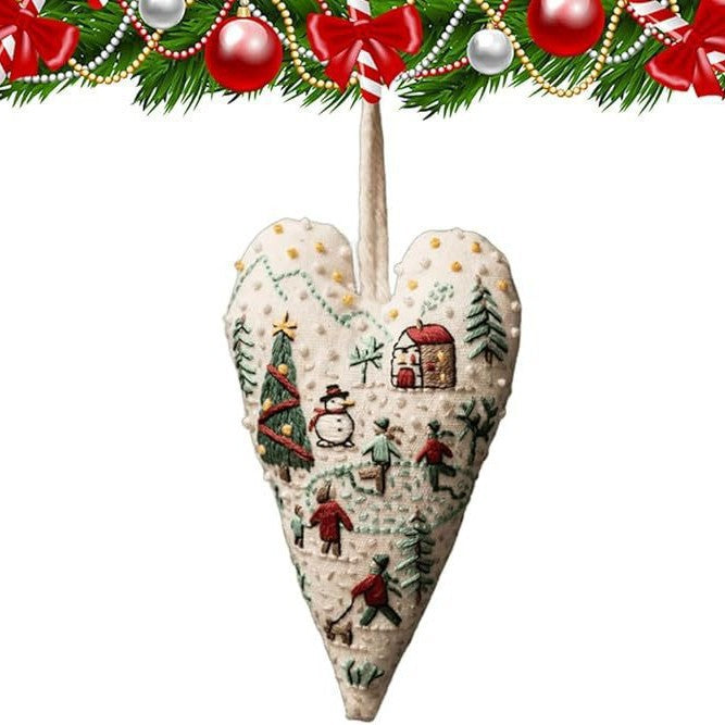 Heart-shaped Embroidery Christmas Decorative Pendant