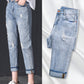 High Waist Nine-point Harem Daddy Women Pants Ripped Jeans Women