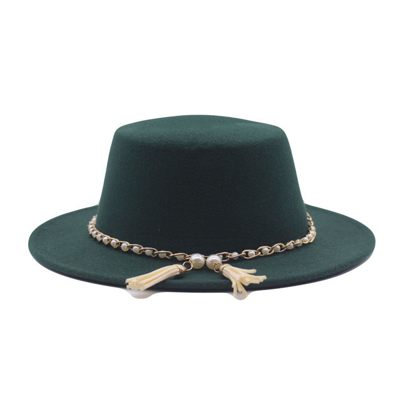 Fashion Flat Brim Top Hat Women Flat Top Woolen Hat