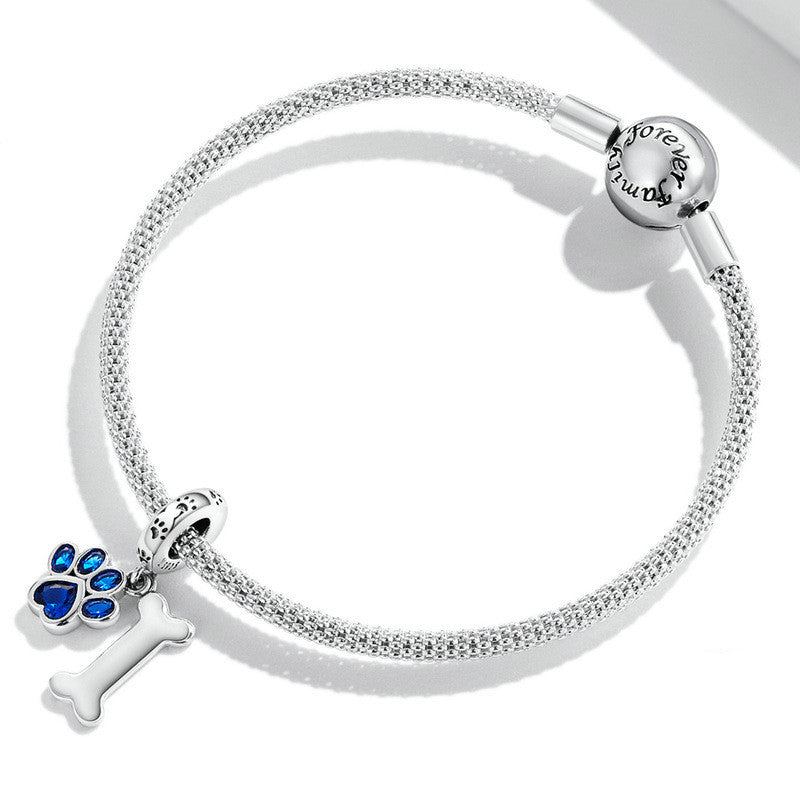 Blue Zircon Cute Pet Cat And Dog Paw Print Pendant Accessories
