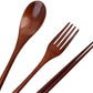 Cutlery 3PCS Fork Chopsticks Spoon Set Portable Tableware Chinese Wooden Utensils Sets Dinner Sets Long Handle Utensils With Fork Spoon Chopsticks