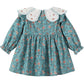 Peacock Blue Girl Floral Autumn Baby Girl Petal Collar Princess Dress Children's Clothing