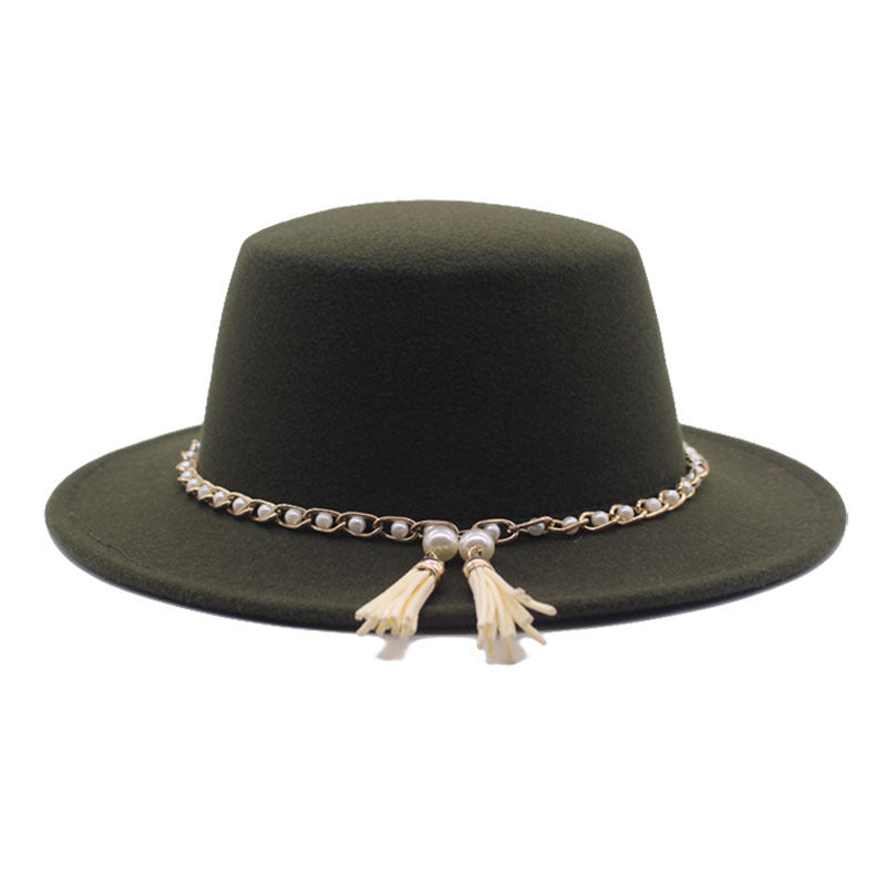 Fashion Flat Brim Top Hat Women Flat Top Woolen Hat