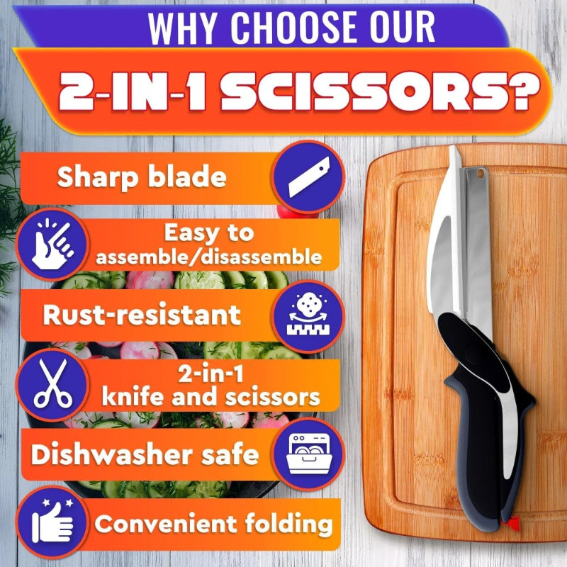 Kitchen Scissors For Food 2 In 1 Cutting Board Scissors & Knife With Locking Mechanism & Stainless Steel Blades Multifunctional Kitchen Shears For Effortless Chopping Slicing & Meal Prep