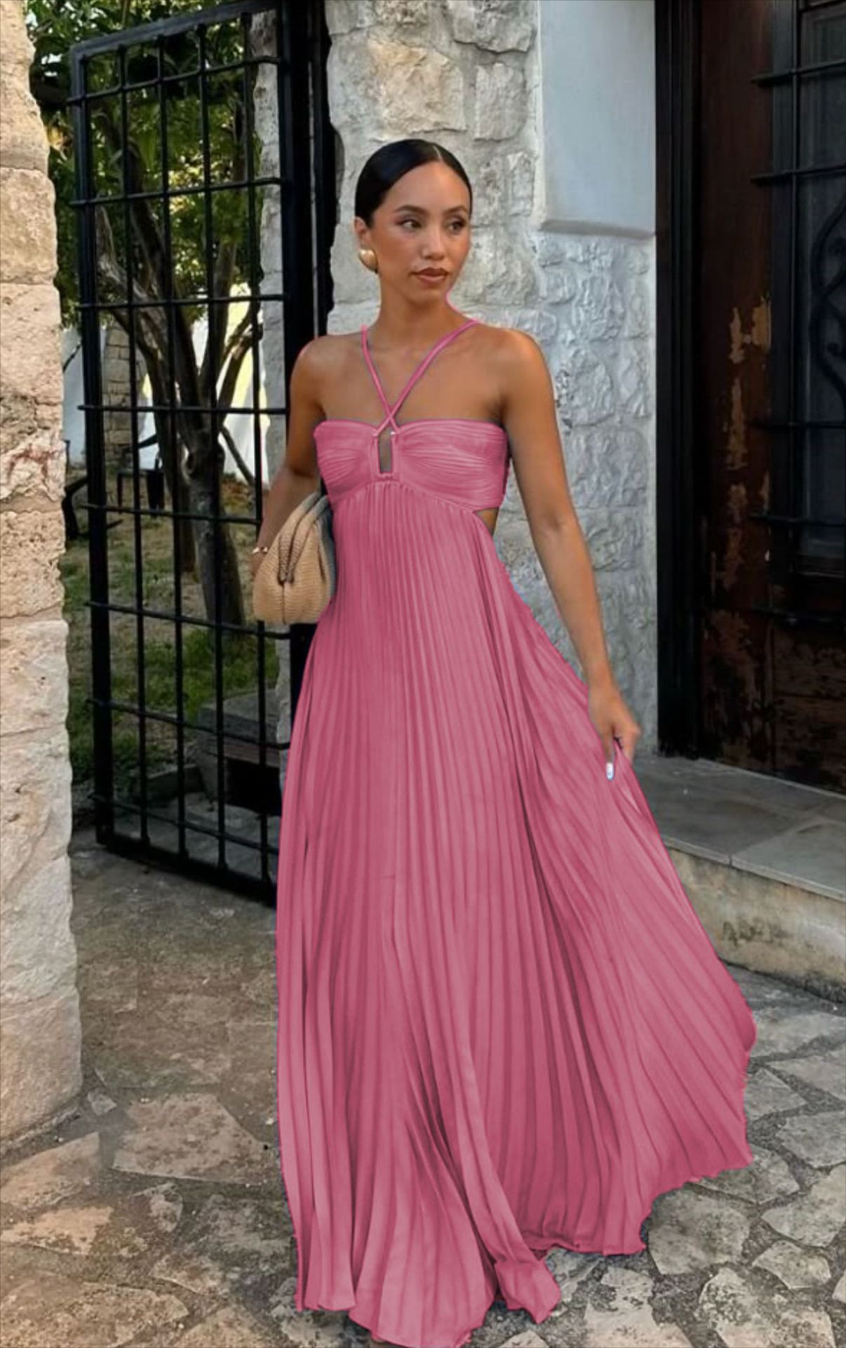 Ins Pleated Sleeveless Sling Dress