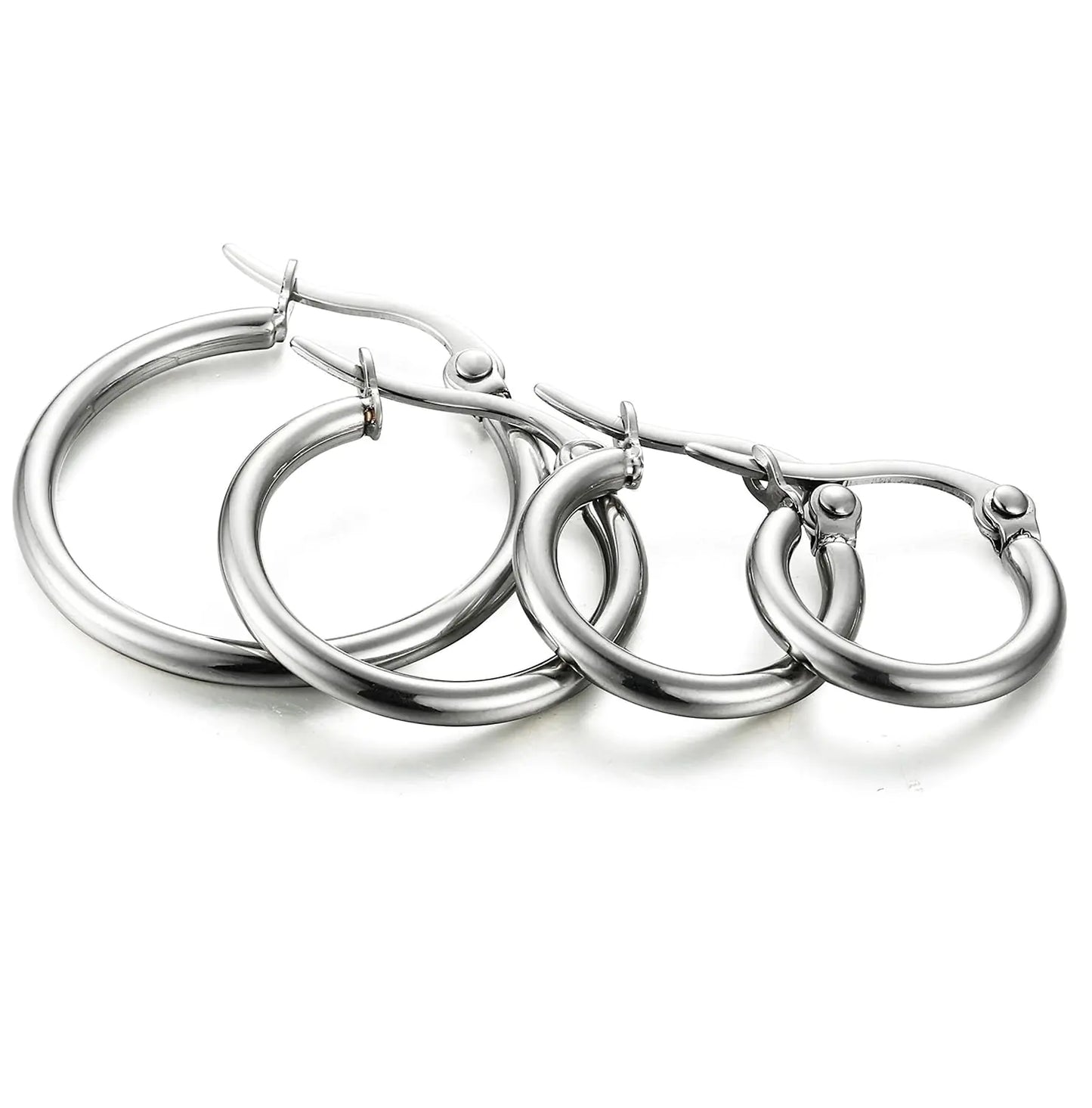 ORAZIO 4 Pairs Stainless Steel Hoop Earrings Set