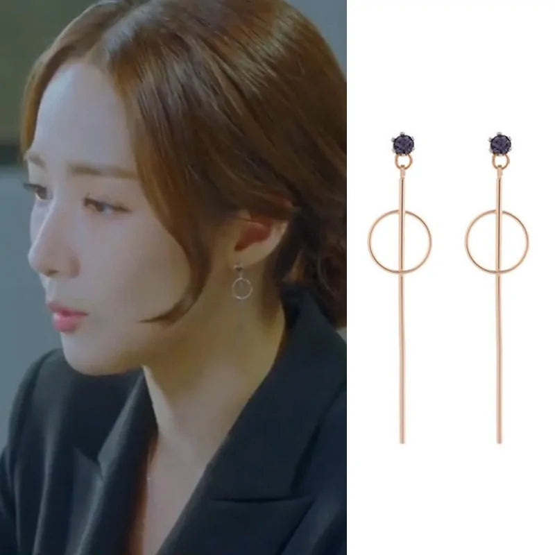 MENGJIQIAO 2019 Korean TV Star Crystal Tassel Drop Earrings