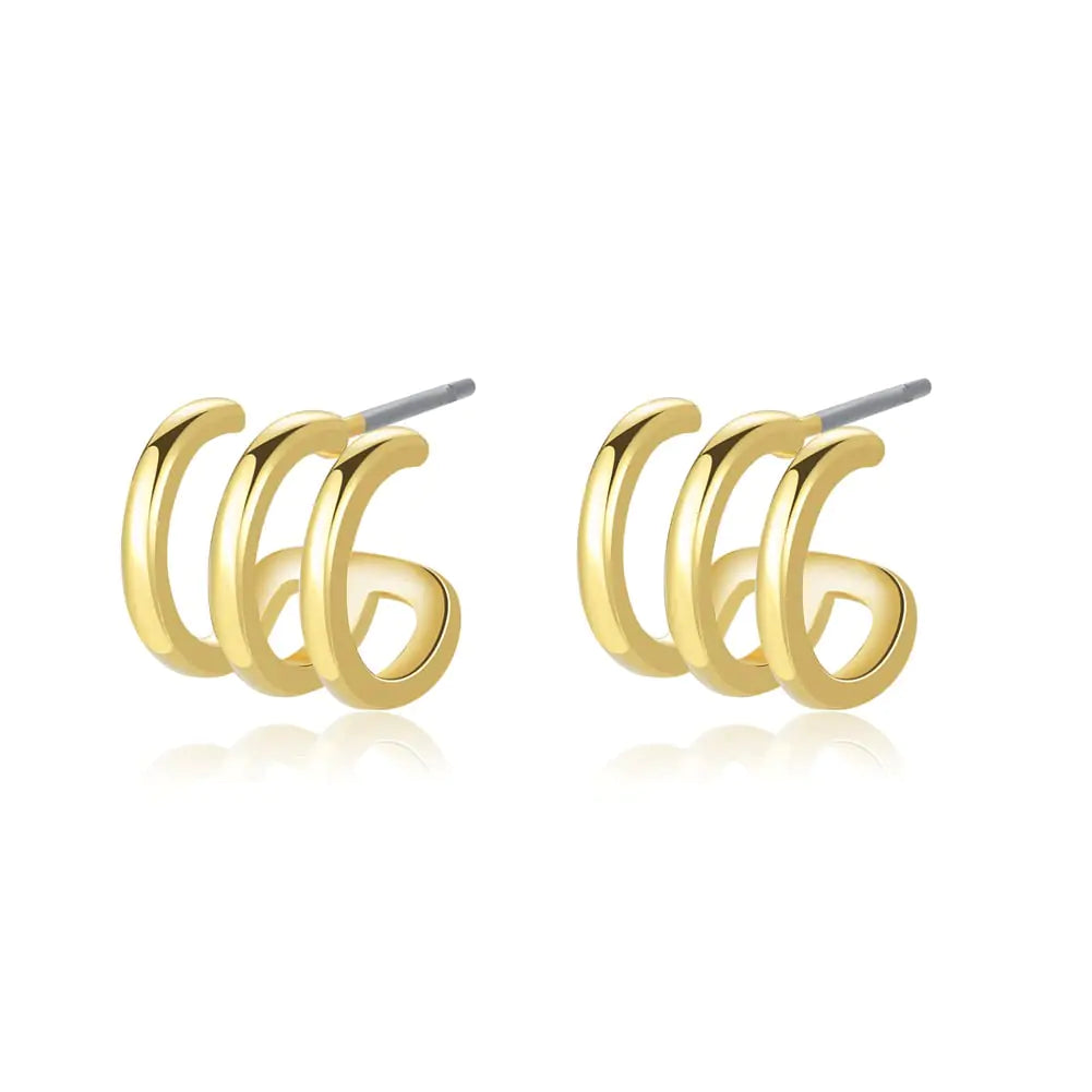Obidos 14K Gold Plated Triple Huggie Illusion Stud Earrings