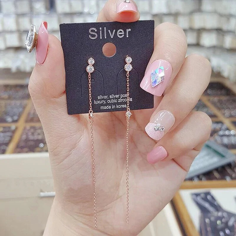 MENGJIQIAO 2019 Korean TV Star Crystal Tassel Drop Earrings