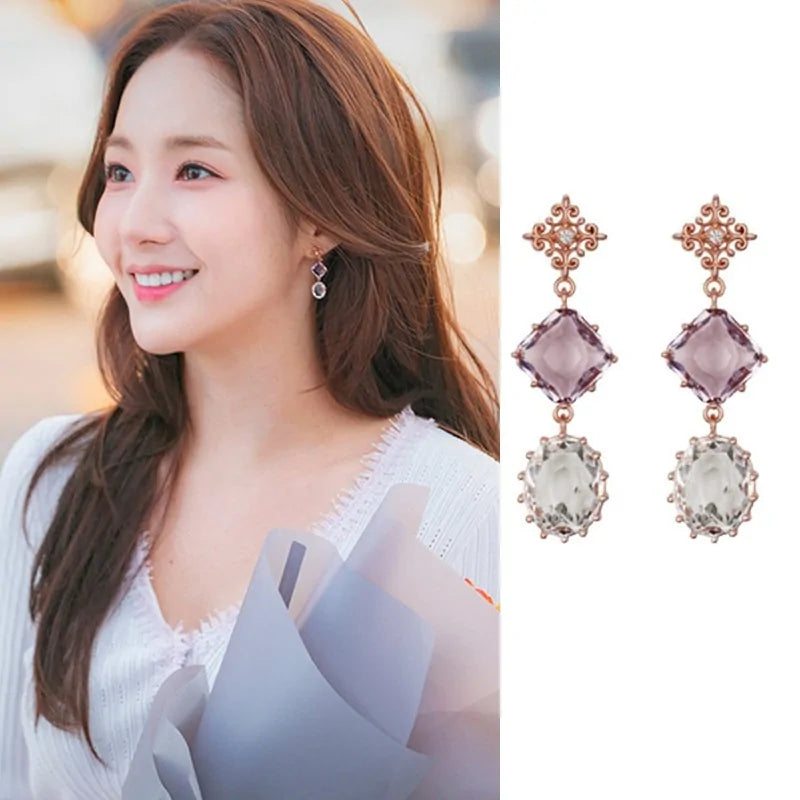 MENGJIQIAO 2019 Korean TV Star Crystal Tassel Drop Earrings